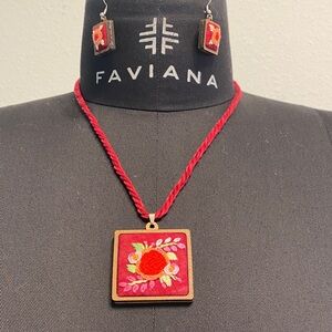 Faviana Red and Pink Embroidered Necklace Set